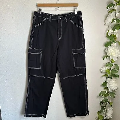 Divided By H&M Jeans Women's 14 Black Contrast Straigt Denim Cargo Carpenter Y2K • $20.93