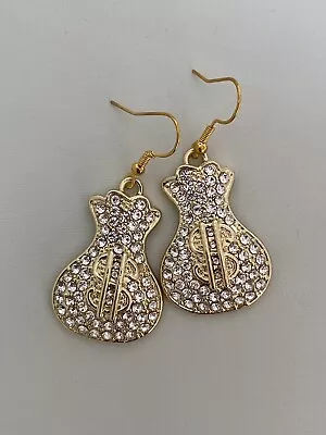 Ladies Earring Money Bag Dollar 14k Finish Charm Bling Icy Dangle Earring Large • $7.46