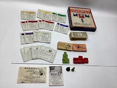 Vintage 1936 Monopoly Parker Bothers Board Game With Wood Pieces. • $29