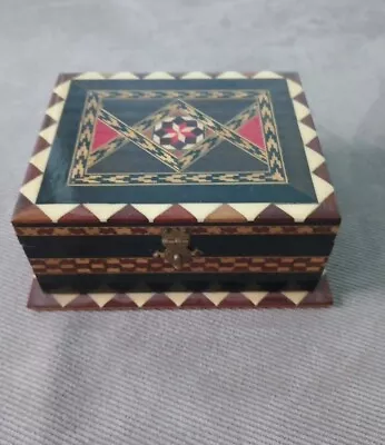 Vintage Marquetry Lacquered Mosaic Wood Inlay Jewelry  Box  Spain • $22