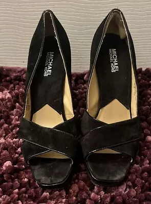 Michael Kors Black Suede 9m Platform Open Peep Toe Pumps Heels High • $25