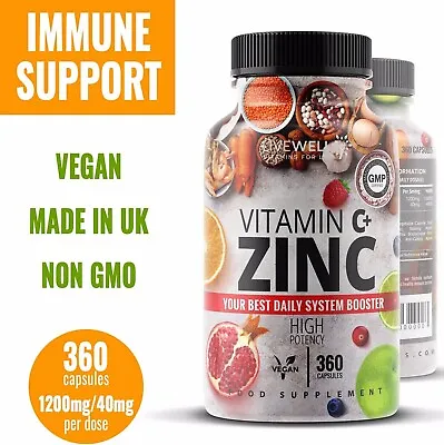 Vitamin C 1200mg + Zinc 40mg Capsules / Tablets - Immune Support – Vegan UK  • £31.99