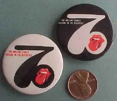 VINTAGE Rolling Stones Sucking In The 70s Tongue Logo TWO Cello Pin Set SCARCE-- • $9.99