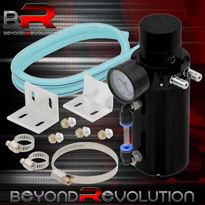 Black Oil Reservoir Catch Can Tank Kit Breather Filter + Vacuum Pressure Gauge • $21.99