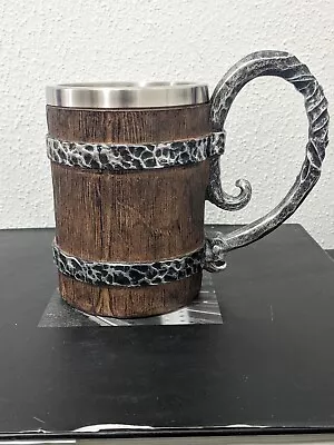 Viking Style Mug Stainless Steel Resin Coffee Beer Viking Wooden Barrel Tankard • $10.99