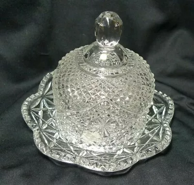 $6.99 • Buy Fostoria Clear Round Dome Covered Pressed Glass Cheese Butter Keeper Dish AVON