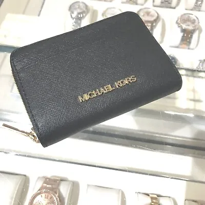 Michael Kors Jet Set Travel Medium Zip Around Card Case Credit Card Wallet Black • $49.50