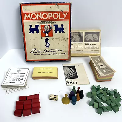 Very Nice Vintage 1936 Parker Brothers Monopoly Game #7 Blue Box  No Board • $75