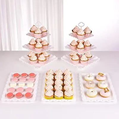 5 Piece Cake Stand Set With 2xLarge 3-Tier Cupcake Stands + 3X Appetizer Tray... • $24.09
