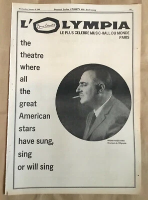 $7 • Buy L'Olympia Theatre Print Ad 1966 Orig Vintage 60s Promo Poster Paris Concert Hall