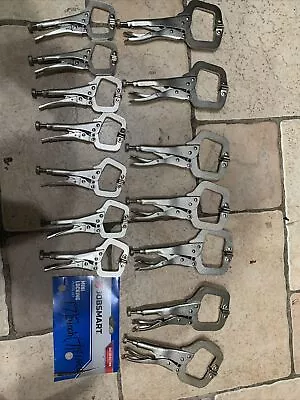 Lot Of 14 Mini C Clamp Swivel Tip Locking Grip Pliers 7-4inch & 7-5inch JOBSMART • $69.99