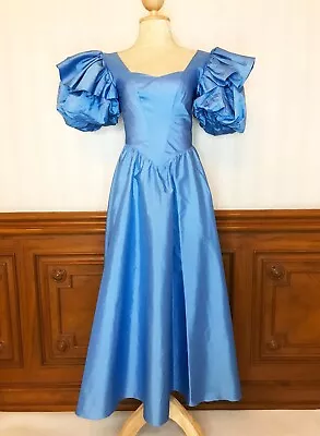 Vintage Alyce Designs Puffy Sleeve Prom Party Formal Dress Gown Blue Sz 6 USA • $59.95