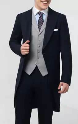 £59 • Buy Tailcoat Jacket Morning Coat Navy Weddiing Royal Ascot Herringbone Formal Wool