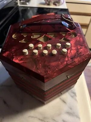 Vintage Concertina/ Accordian Made In Italy Red Pearl Cellulose Acetate • $225