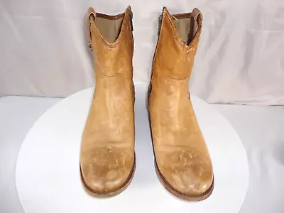 FRYE Womens 7 B Melissa Button Short Bootie Ankle Boots Western Leather Tan • $59.99