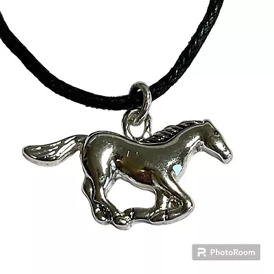 Mustang Horse Necklace Silver Plated 23  Black Cord Cowgirl Country Western • $7.99