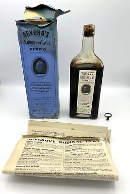 Vintage Severa’s Kidney Liver Quack Medicine Bottle Box Paperwork Corkscrew NOS • $34.95