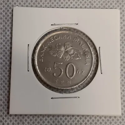 Malaysia 50 Sen Coin 2002 In 2x2 Mylar Cardboard Flip • $4.95