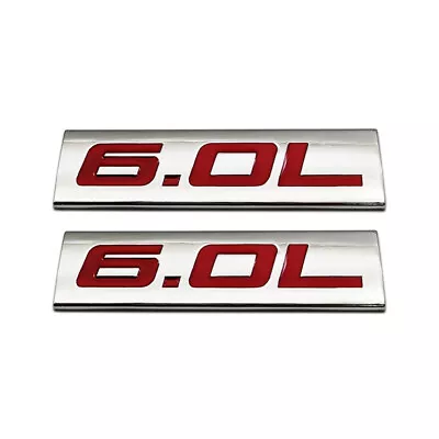 2x Chrome Silver & Red 6.0L Engine Logo Car Emblem V6 V8 Sports Badge SUV Decal • $9.89