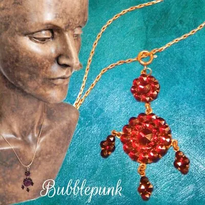 Antique Vintage Bohemian Garnet Cluster Pendant Gold Filled Chain Necklace • $85