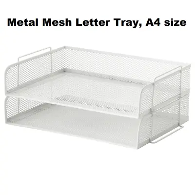 2Tier Office Filing Letter Trays Desk Holder A4 Document Paper Wire Mesh Storage • £19.99