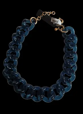 J.Crew Dark Blue Lucite Gold Tone Chain Link Chunky Necklace NWT • $37.80