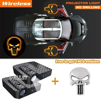 Wireless Punisher Skull Car Door Projector Ghost Shadow Light +1 Punisher Emblem • $18.65