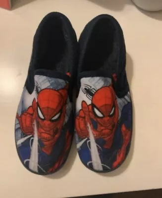 Boys Spiderman Slippers Marvel Slip On Kids Size 13  Fleece Insole Navy Spidey • £4.99