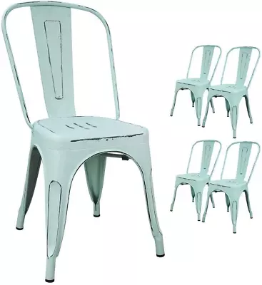 Metal Indoor-Outdoor Chairs Distressed Style Kitchen Dining Chairs Stackable Sid • $122.17