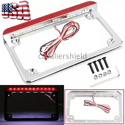 Billet Universal LED Chrome License Plate Holder Frame Cover Brake Tail Light US • $20.67