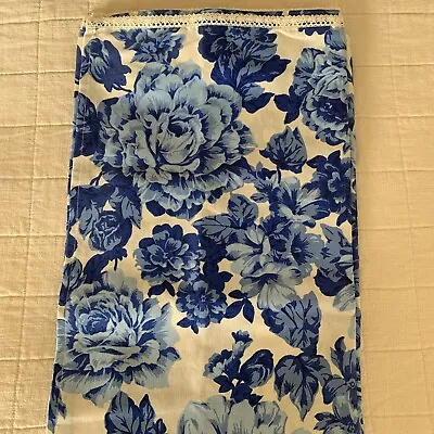 Pioneer Woman Tablecloth HERITAGE FLORAL Cabbage Rose Lace Trim 60”x102  Blue • $28