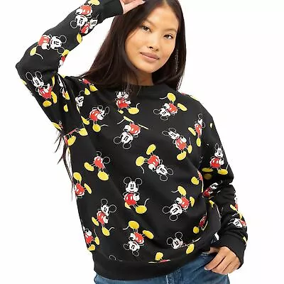 Official Disney Ladies Mickey Mouse Classic AOP Sweatshirt Black S - XL • £14.99