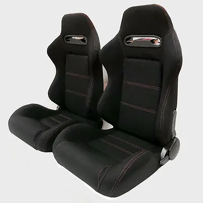 $250.29 • Buy 2 Pcs Universal Black Cloth Reclinable Bucket Seats Chairs Sport Racing