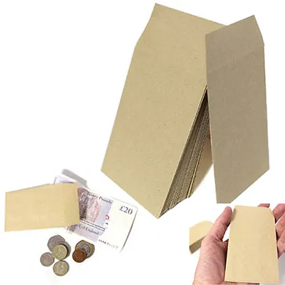 SMALL BROWN ENVELOPES 100mmx62mm DINNER MONEY WAGES COIN TUCK POCKET SEEDS BEADS • £9.99