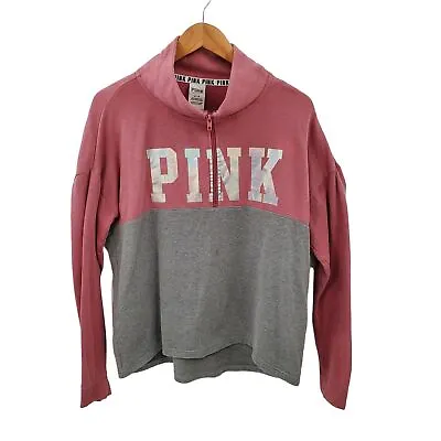 PINK Victoria's Secret Womens Sweatshirt Size M Half Zip Lightweight Long Sleeve • $13.06
