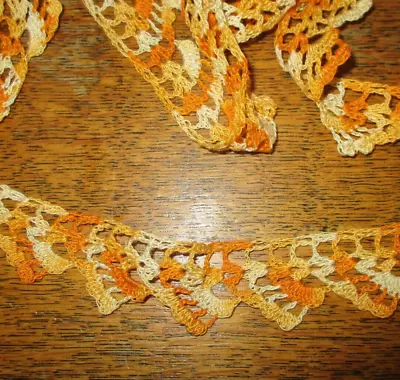 Lot Vintage  Handmade Orange  Crochet Lace Pillowcase Edging Trim ~NOS 88” • $18.50