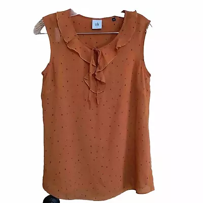 Cabi Sleeveless Lined Orange With Blue Dots Ruffle Collar Blouse Womens Size S • $13.99