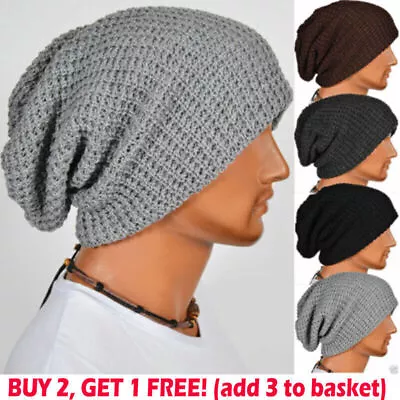 Unisex Beanie Hat Warm Knitted Crochet Wool Baggy Long Ski Slouch Caps Oversized • $13.29