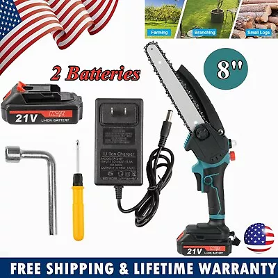 8  Mini Handheld Electric Chainsaw Cordless Chain Saw Power Tools W/ 2 Batteries • $48.74