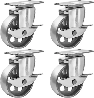 4 All Steel Swivel Plate Caster Wheels W Brake Lock Heavy Duty High-Gauge Steel  • $44.99