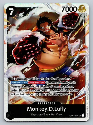 English One Piece Card Game Monkey D. Luffy OP04-090 SR Kingdoms Of Intrigue T1 • $5.99