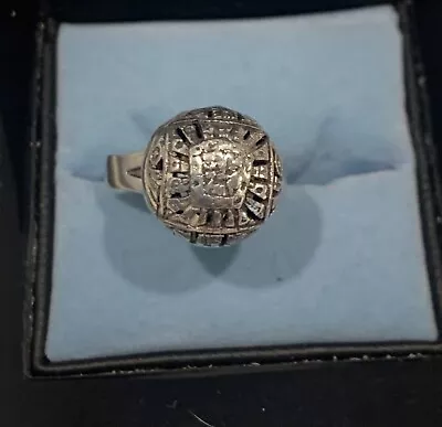 Vintage Sterling Silver Tribal Aztec Calendar Mayan Dome Ball Ring Sz 7.5 • $20