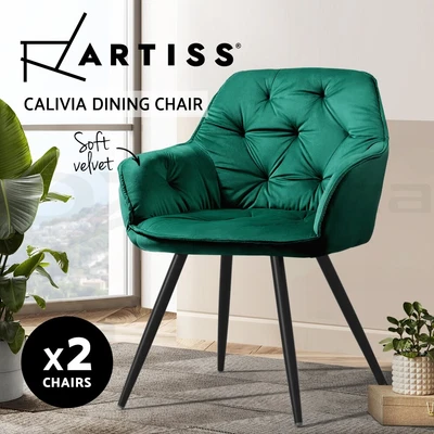 $199.45 • Buy Artiss Calivia Dining Chairs Kitchen Chairs Upholstered Velvet Set Of 2 Green