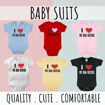 I Love My Big Sister Newborn Shower Vest Grow Baby Bodysuit Half Sleeves Toddler • £12.99
