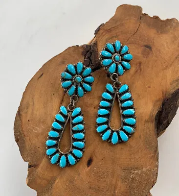 Navajo Earrings Turquoise Cluster Tear Drop Betsy Begay Nez Sterling Silver Vtg • $349
