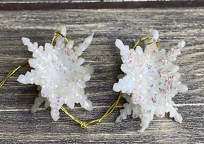 Vintage Christmas Tree Ornament White Glittery Plastic 3D Snowflakes 1” • $12
