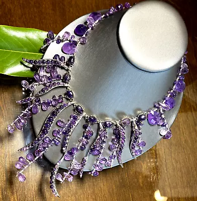 Siman Tu NYC Y2K Vintage Amethyst Cabochon Briolette Cascade Fringe Necklace • $1200