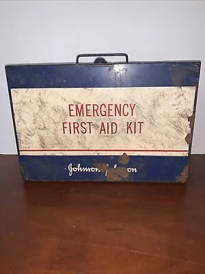 Vintage Johnson & Johnson First Aid Emergency Kit  Metal Case Wall Mount • $11