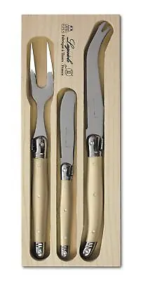 Laguiole 3 Piece Cheese & Butter Knife Set In Wooden Display / Gift Box Ivory  • £39