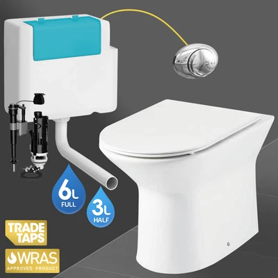 £19.49 • Buy Rimless Back To Wall BTW Toilet WC Pan Soft Close Seat Concealed Cistern Button